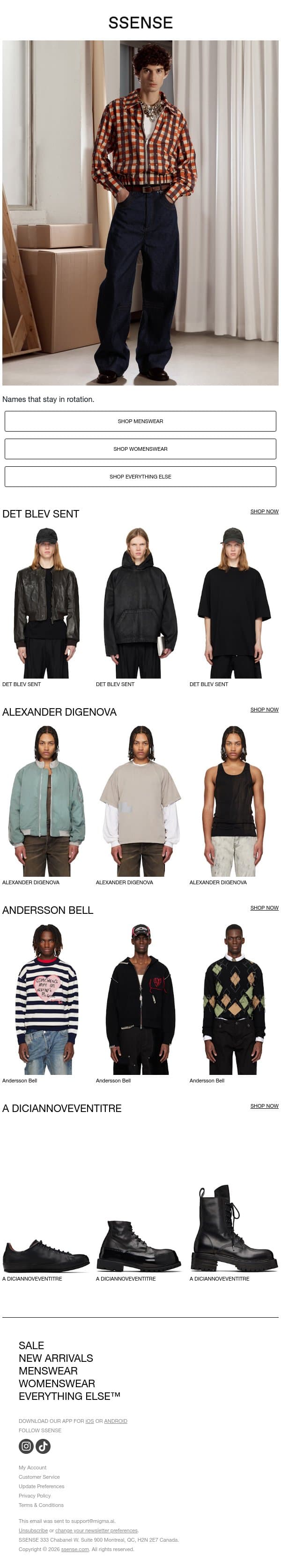 Designers people are talking about email from SSENSE screenshot