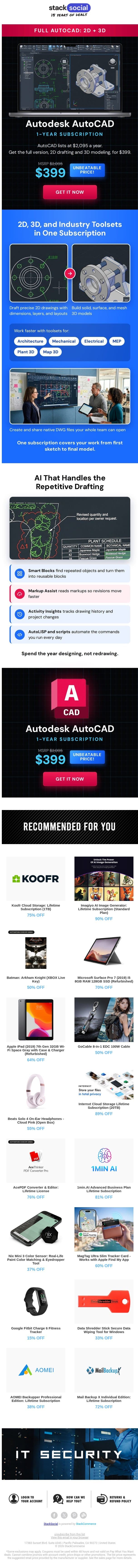 Autodesk AutoCAD: $2,095 ➡️ $399 email from StackSocial screenshot