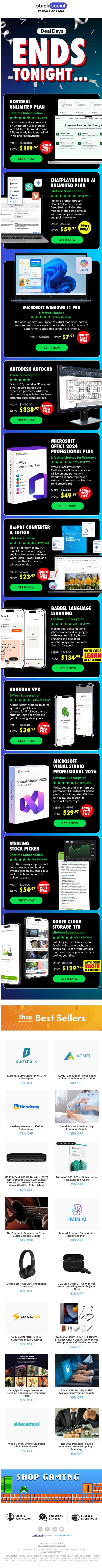 ChatPlayground Unlimited AI, $59.97!! Ends Tonight email from StackSocial screenshot