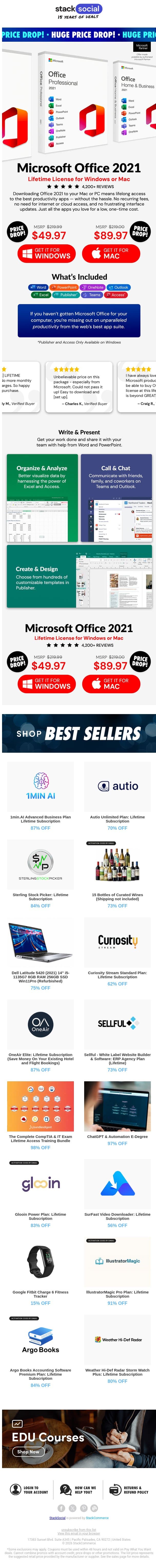 HUGE Microsoft Office Price Drop!! email from StackSocial screenshot