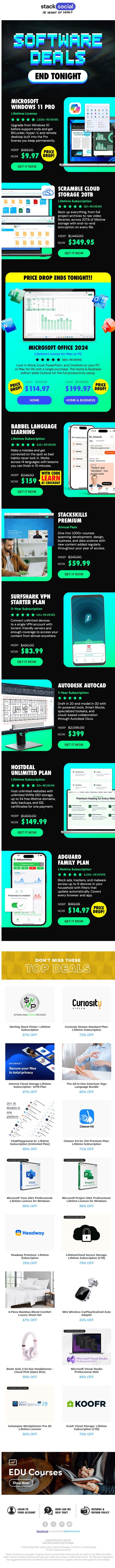 Software Deals End TONIGHT — Last Call for Office & More !! email from StackSocial screenshot