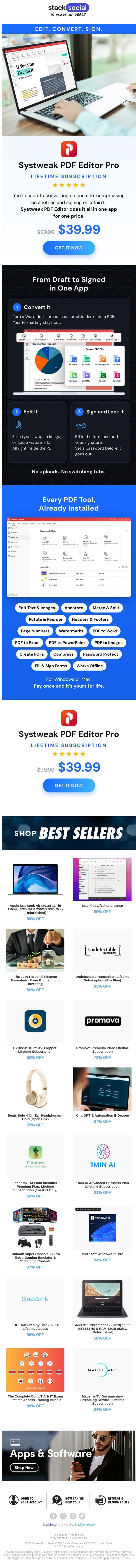 Stop Paying Monthly to Edit a PDF email from StackSocial screenshot