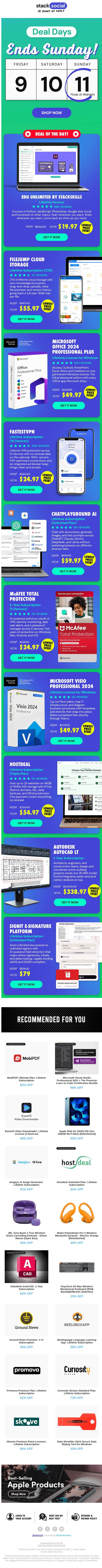 Deal Days Ends TOMORROW! ⏳ 10 Deals to Shop Now!! email from StackSocial screenshot
