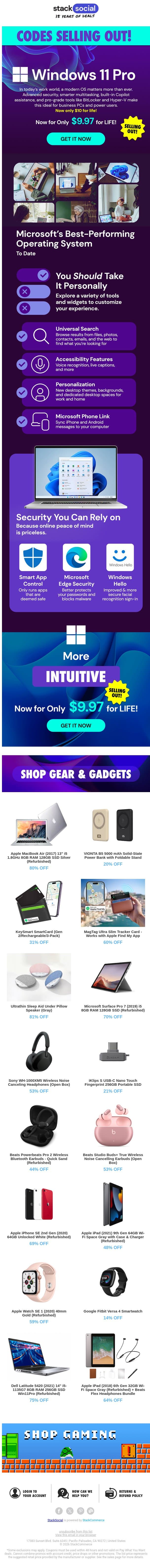 Windows 11 Pro: $9.97 ⭐ SELLING FAST! email from StackSocial screenshot