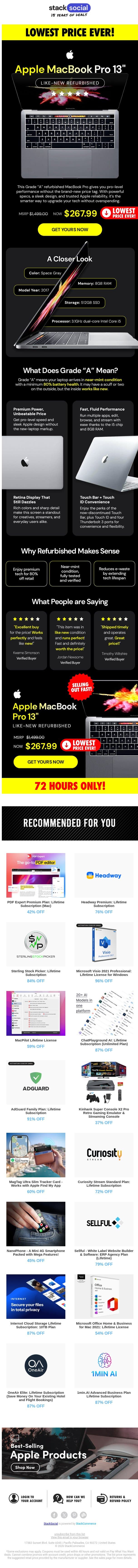 $1,500 MacBook Pro, Now Under $300 💻 email from StackSocial screenshot