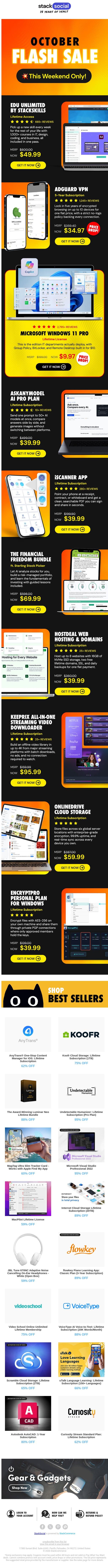 October Flash Sale 🎃⚡️ THIS WEEKEND ONLY! email from StackSocial screenshot