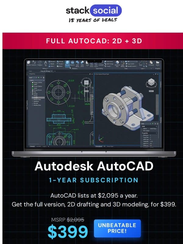 Autodesk AutoCAD: $2,095 ➡️ $399 email from StackSocial
