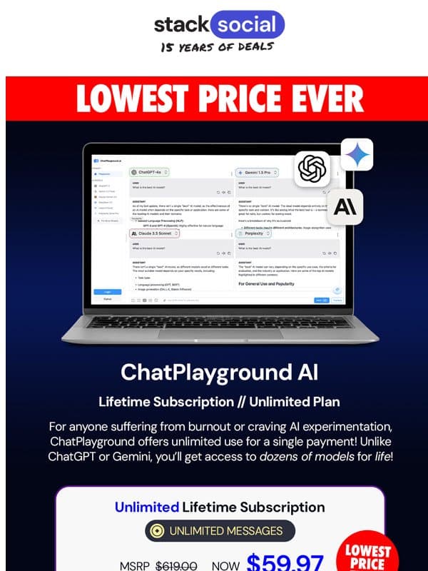 Why Pick One AI When You Can Have 20 for $59.97? email from StackSocial