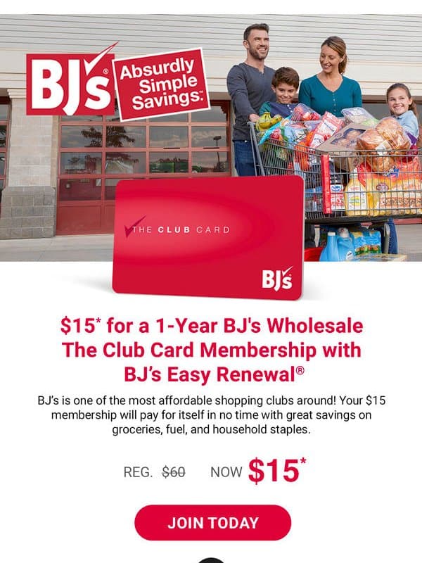 BJβs Membership: Only $15 β Cheaper Than the Rest! email from StackSocial
