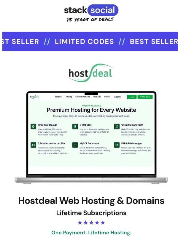 $360 Web Hosting Plan, Now $29.97 for Life! email from StackSocial