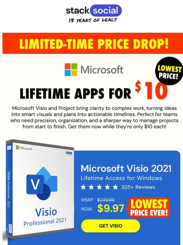 Microsoft Project or Visio @ $9.97 **ENDS SOON** email from StackSocial
