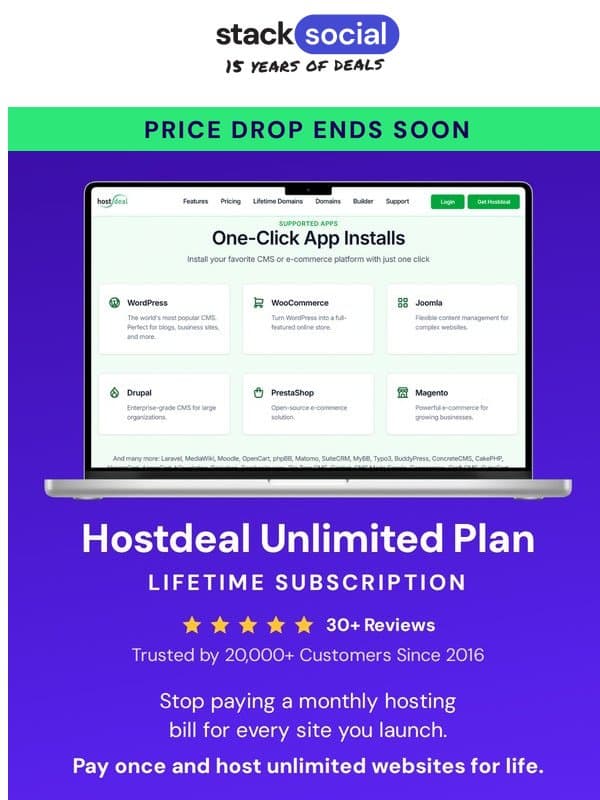 Unlimited Web Hosting Deal Ends 11/1 email from StackSocial