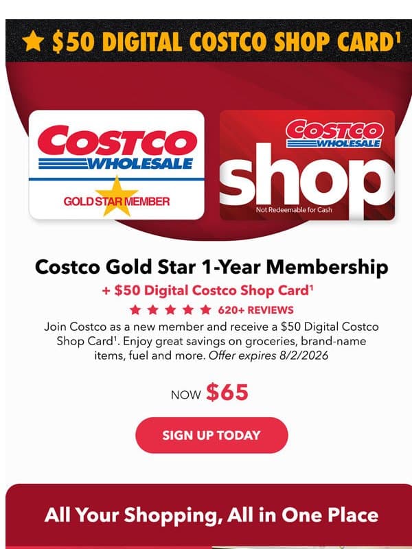 Join Costco for $65 and Get a $50 Digital Costco Shop Card* to Spend email from StackSocial