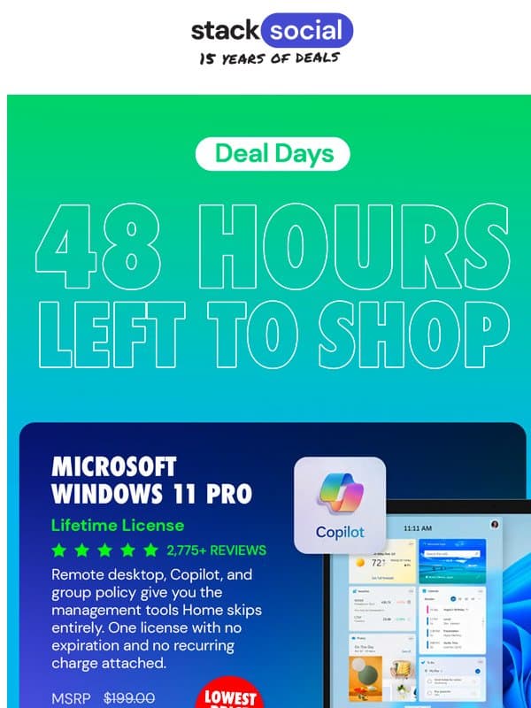 1️⃣0️⃣ Deal Days Deals. 48 Hours Left to Shop. ⏰ email from StackSocial