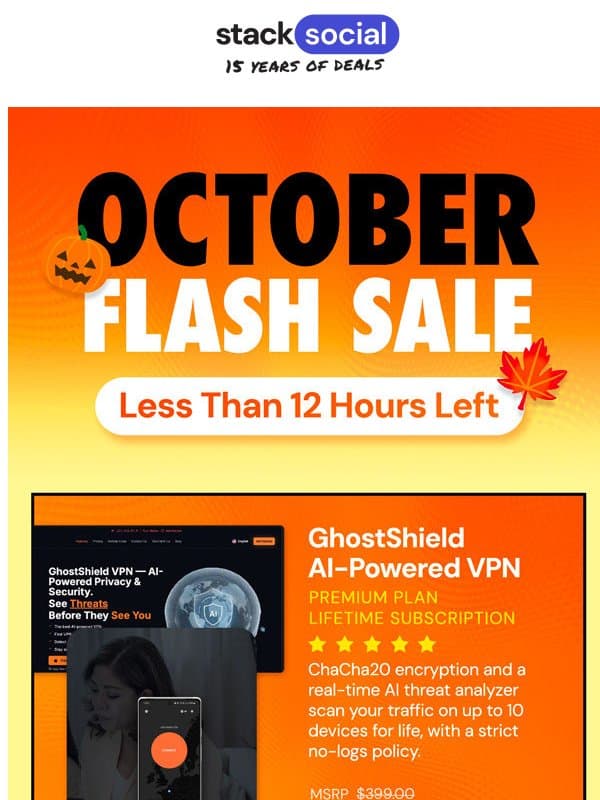 October Sale Ends TONIGHT email from StackSocial