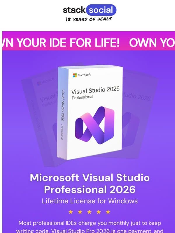 Own Visual Studio Professional 2026 Forever for $29.97 email from StackSocial