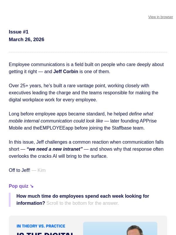 ✍️ In theory vs. practice: Is the digital workplace ready for AI? email from Staffbase
