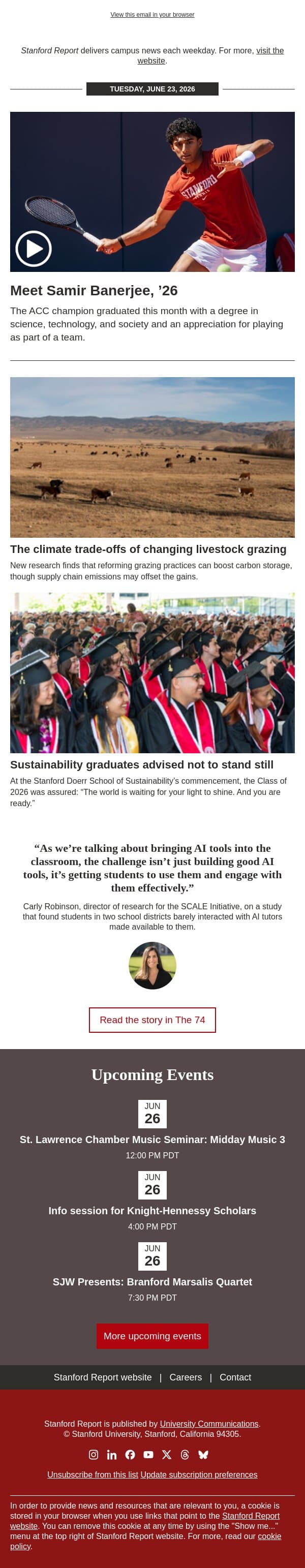 Meet recent grad Samir Banerjee email from Stanford University screenshot