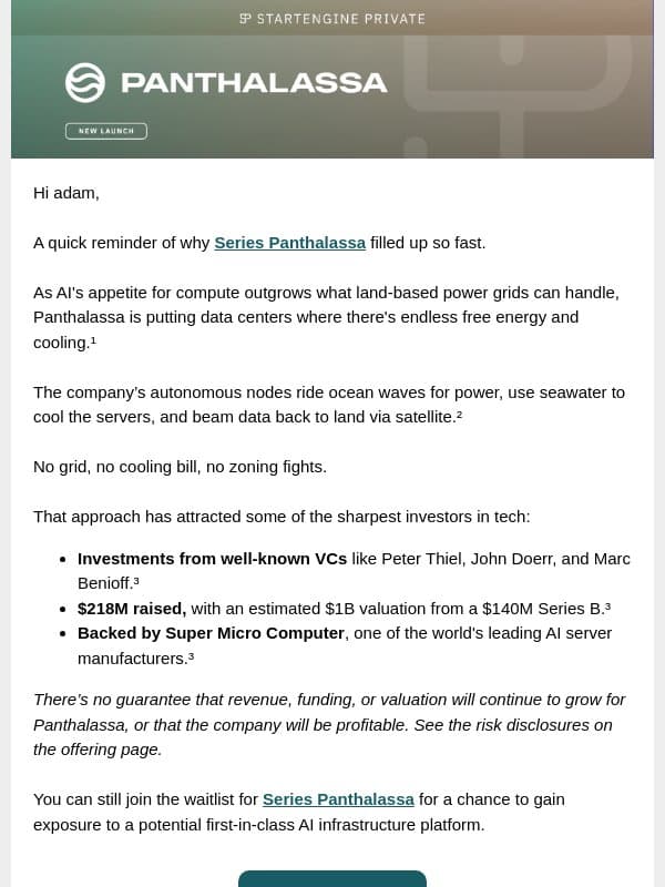 Why Series Panthalassa Filled Up So Fast email from StartEngine