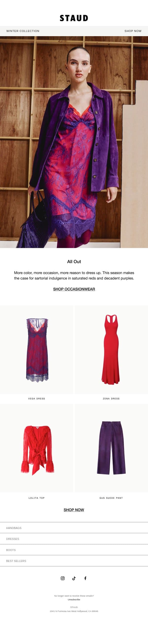 RED & PURPLE FOR EVERY OCCASION email from Staud screenshot