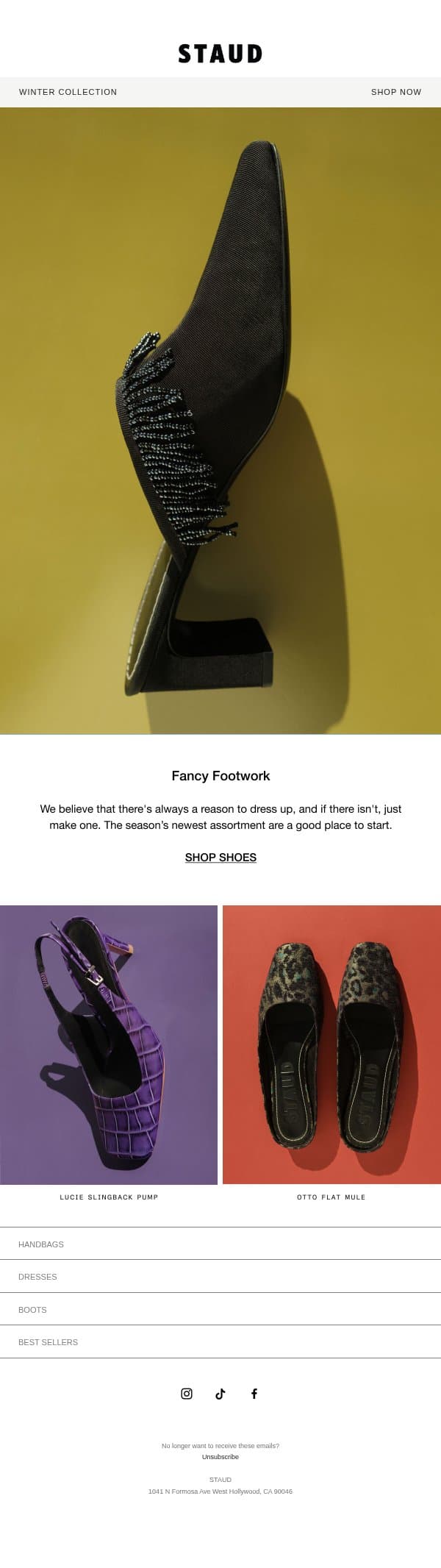 THE PARTY SHOE EDIT email from Staud screenshot