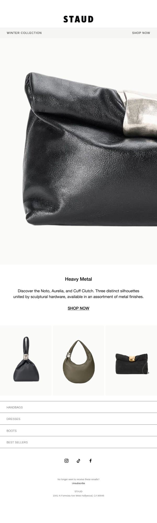 THE HARDWARE HANDBAG EDIT email from Staud screenshot