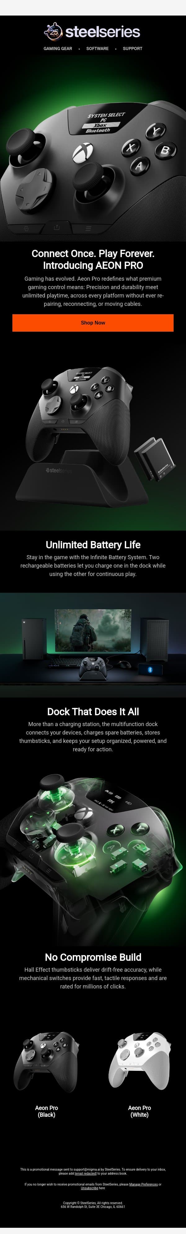 Introducing Aeon Pro: Hall Effect Accuracy and Unlimited Power email from SteelSeries screenshot