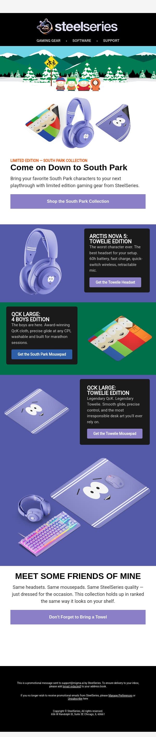 The South Park Collection just dropped. email from SteelSeries screenshot