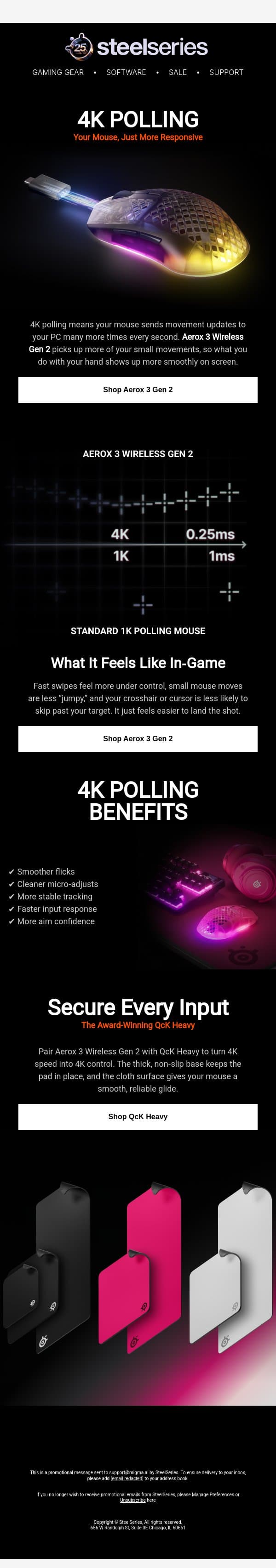 This mouse just makes your aim feel smoother email from SteelSeries screenshot