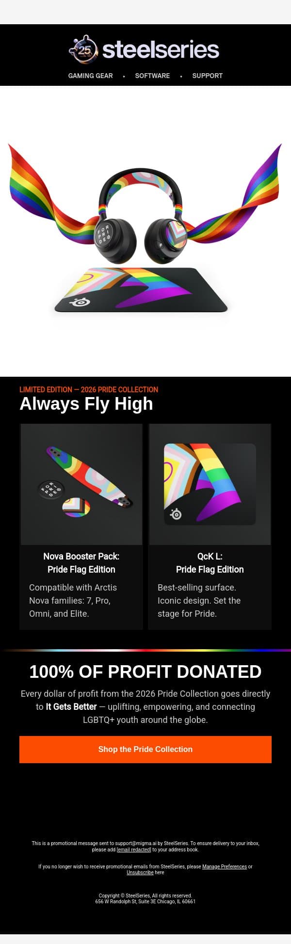 For Glory. For Pride. Always fly high. 🏳️🌈 email from SteelSeries screenshot