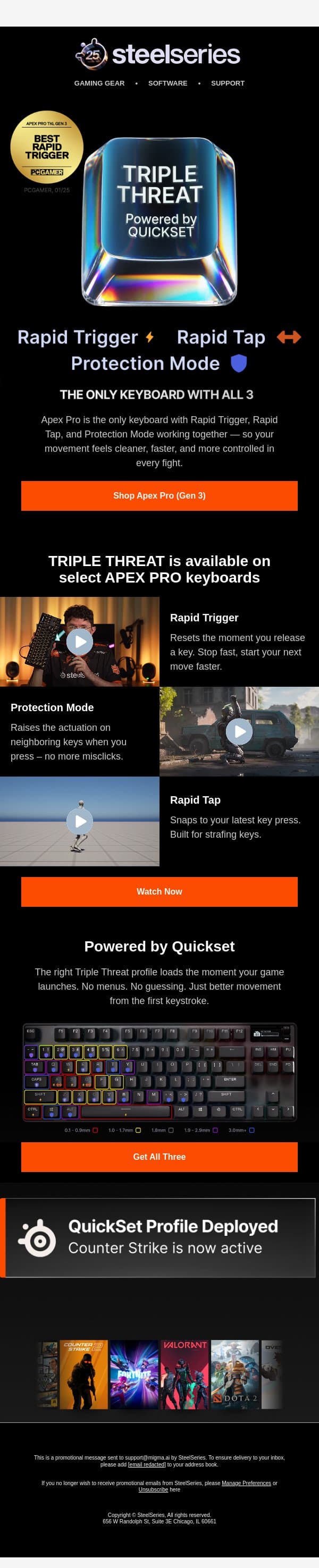 Triple Threat: three ways to make your movement dangerous email from SteelSeries screenshot