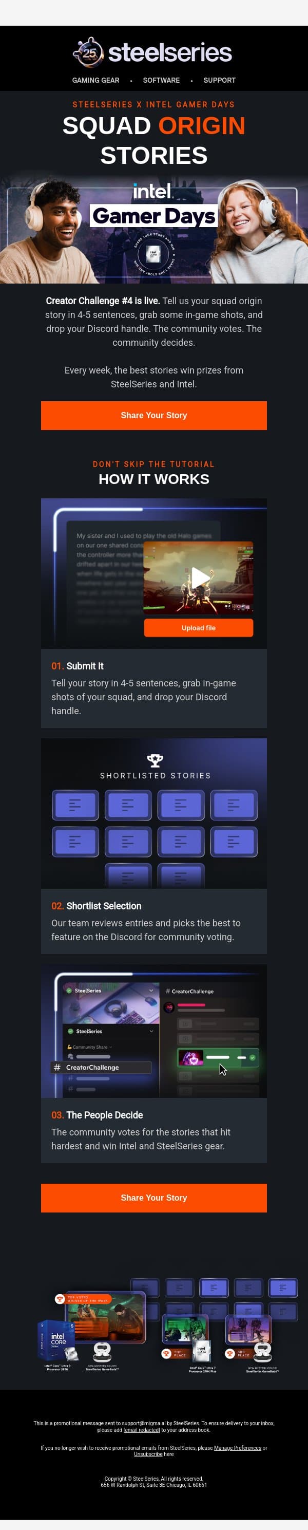 Your squad story could win you an Intel CPU email from SteelSeries screenshot