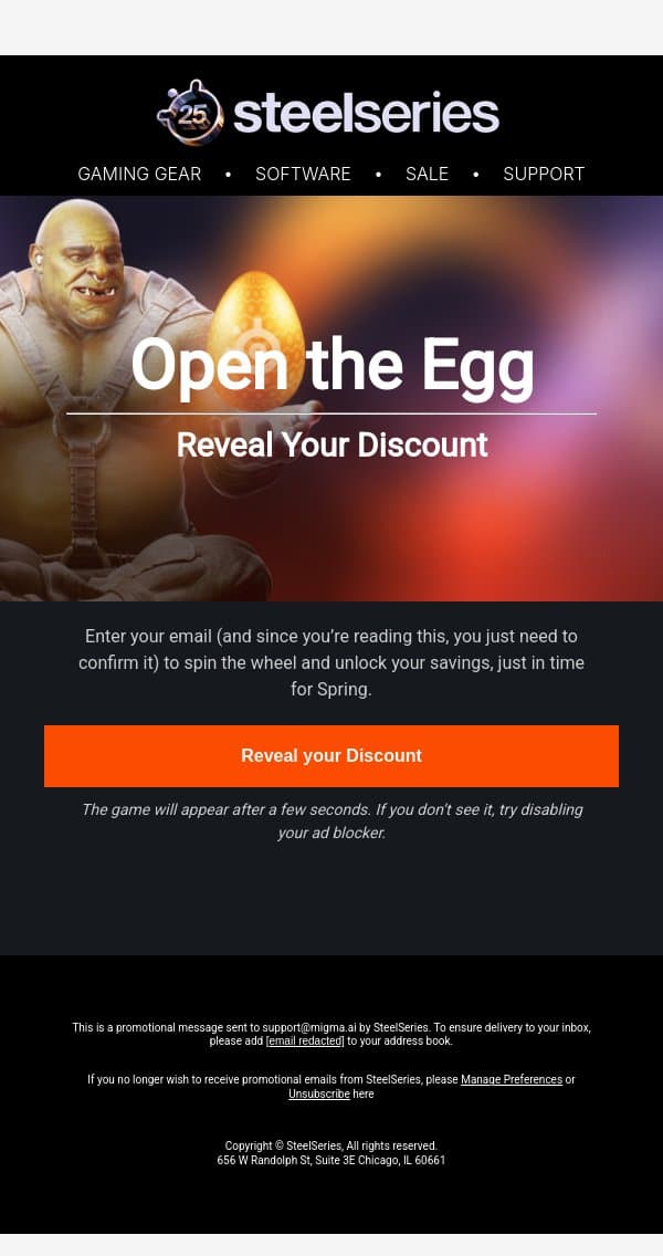 Crack the Egg for your discount email from SteelSeries screenshot