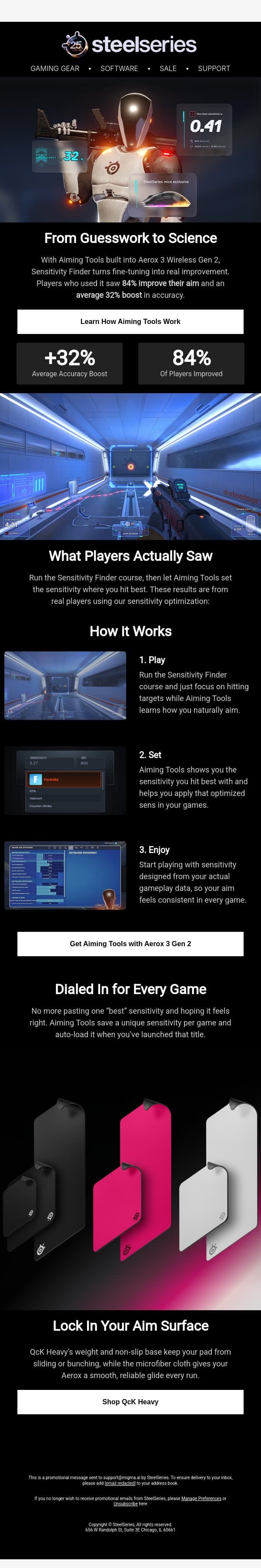 🎯 How this mouse finds YOUR best aim settings email from SteelSeries screenshot