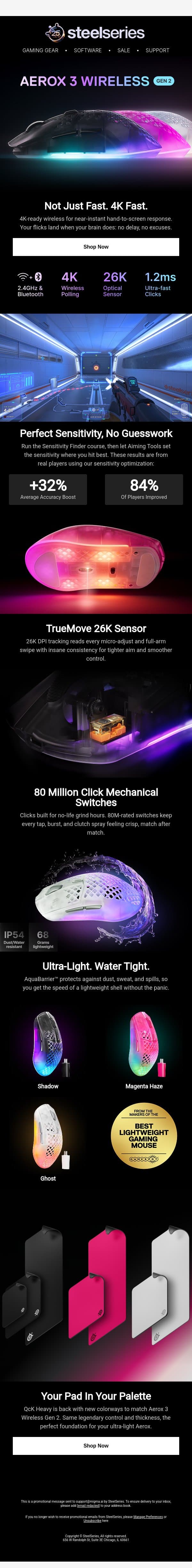 Aerox 3 Wireless Gen 2: Now Available email from SteelSeries screenshot