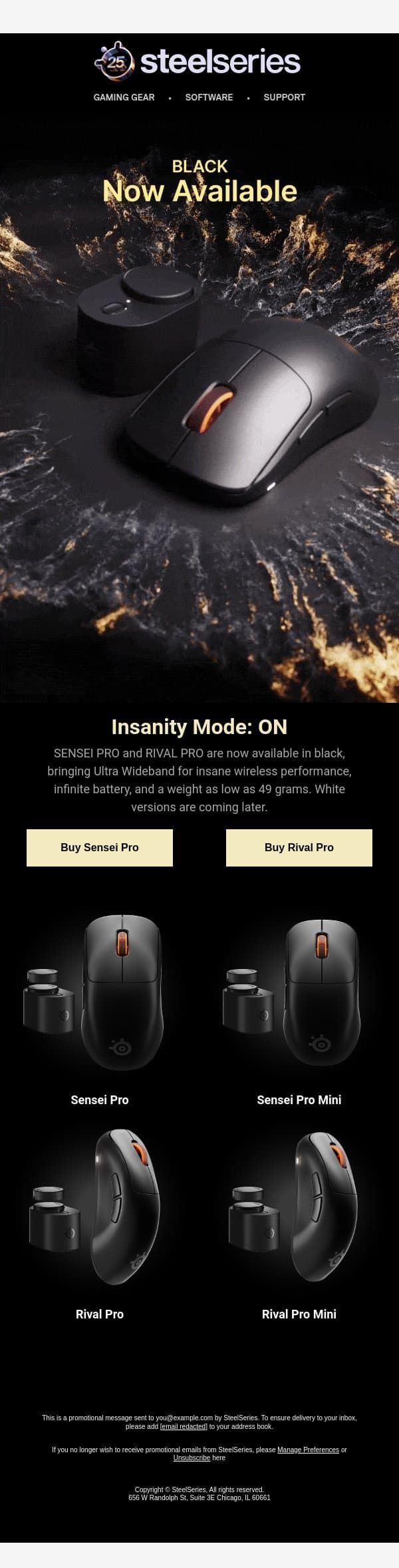 Insanity Mode: ON email from SteelSeries screenshot