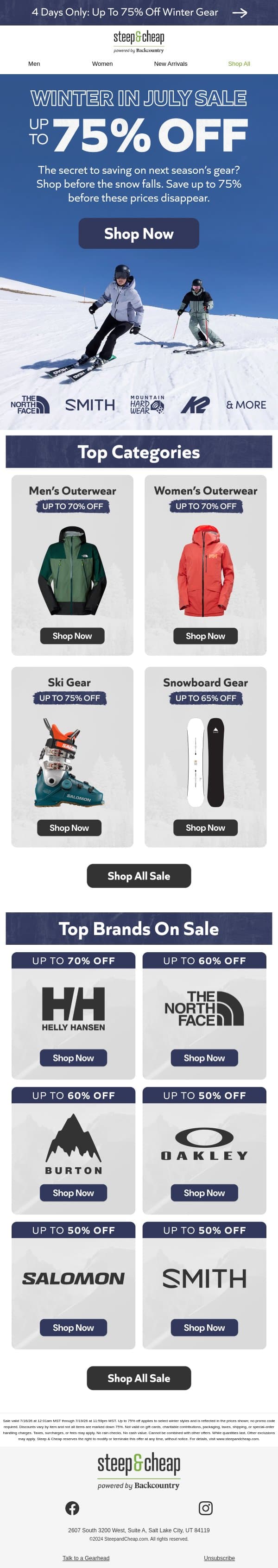 Winter? In July? email from Steep and Cheap screenshot