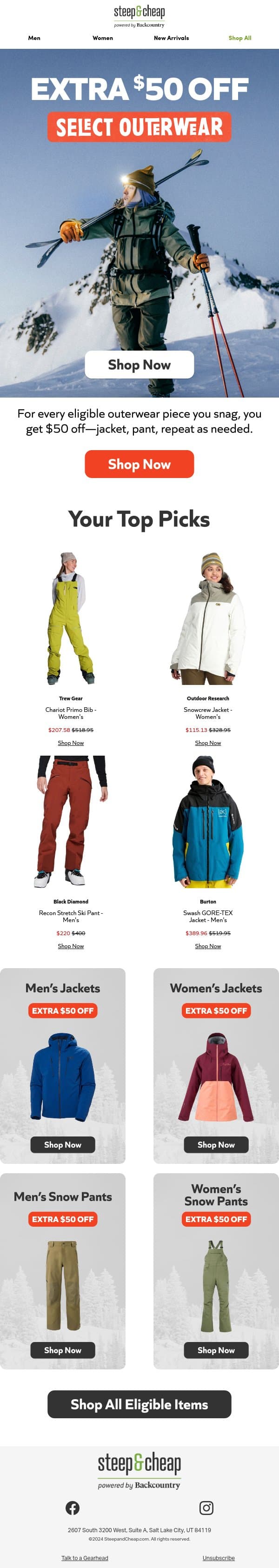 EXTRA $50 off select outerwear ☃️ email from Steep and Cheap screenshot