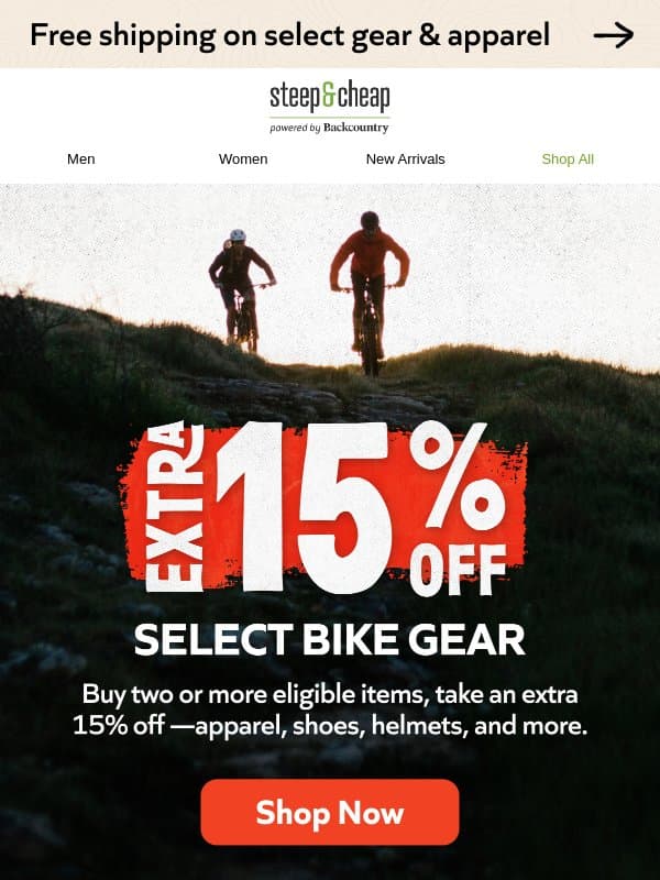 🚴 Ride into extra 15% off email from Steep and Cheap
