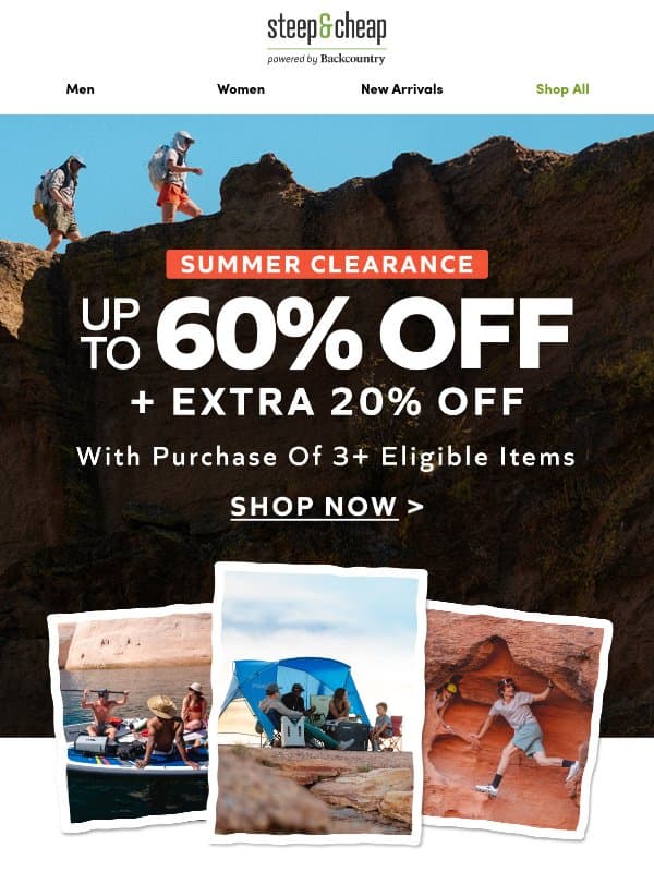 🎒 Buy 3+ summer items, save 20% email from Steep and Cheap