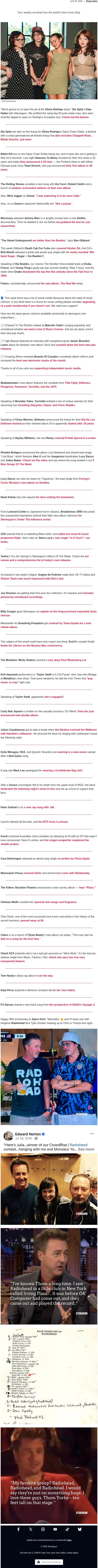"We do hardcore things" email from Stereogum screenshot
