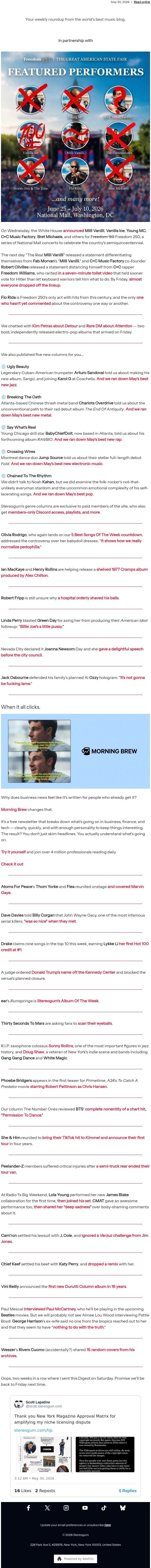 C+C Stands For Cancel Culture email from Stereogum screenshot