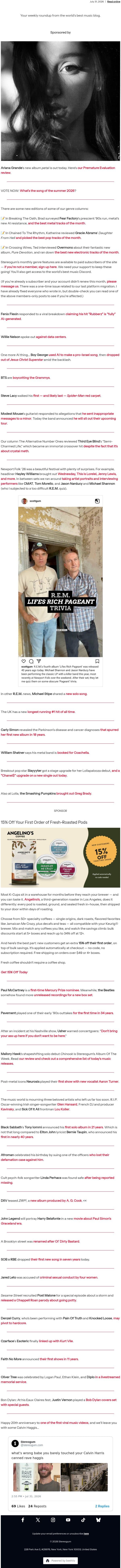 Doo-doo-doo, doo-doo-doo-doo email from Stereogum screenshot
