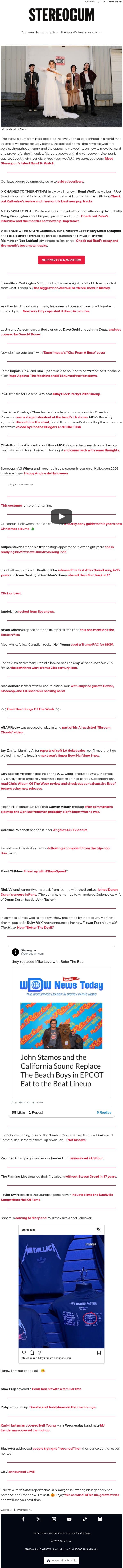 Angine de Halloween email from Stereogum screenshot