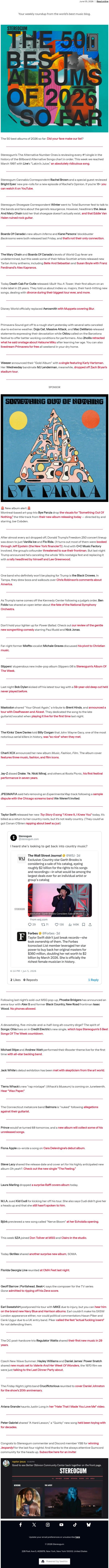 The 50 Best Albums Of 2026 So Far email from Stereogum screenshot