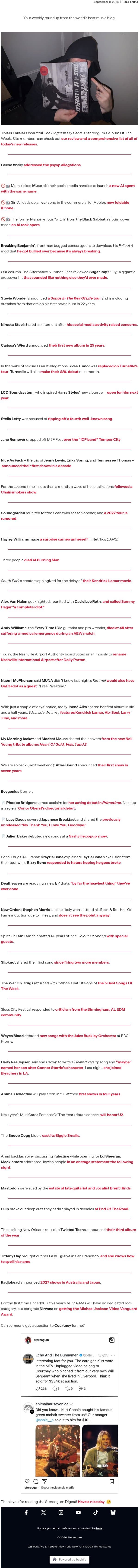 Kurt Cobain's Cardigan email from Stereogum screenshot
