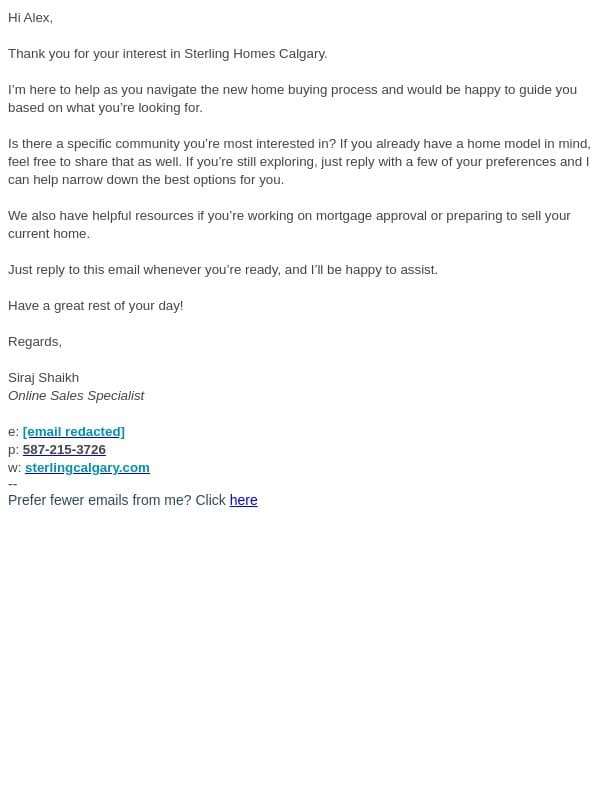 Re: Let’s narrow down your home search - Sterling Homes email from Sterling Homes screenshot