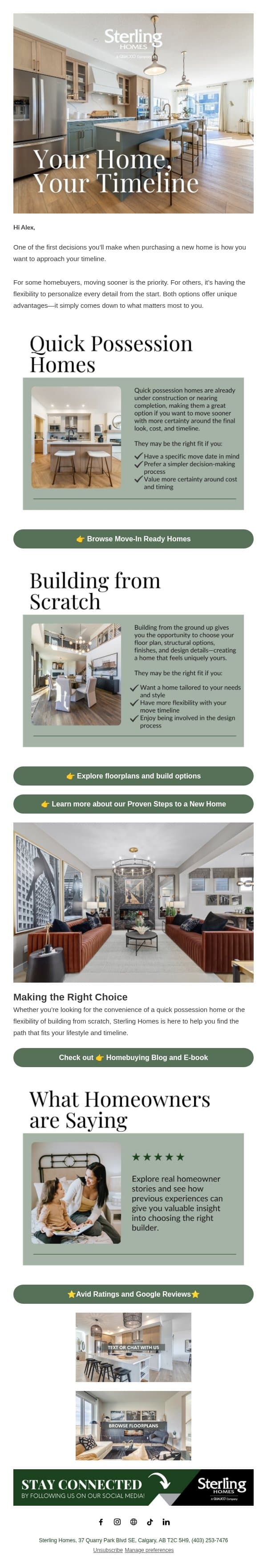 Move-In Ready or Built Just for You? email from Sterling Homes screenshot