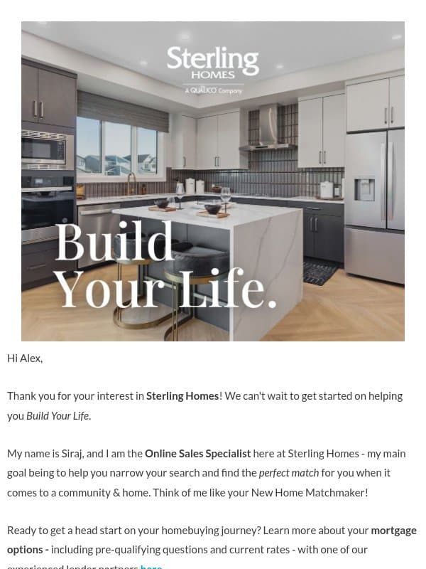 Still looking for the right new home? email from Sterling Homes