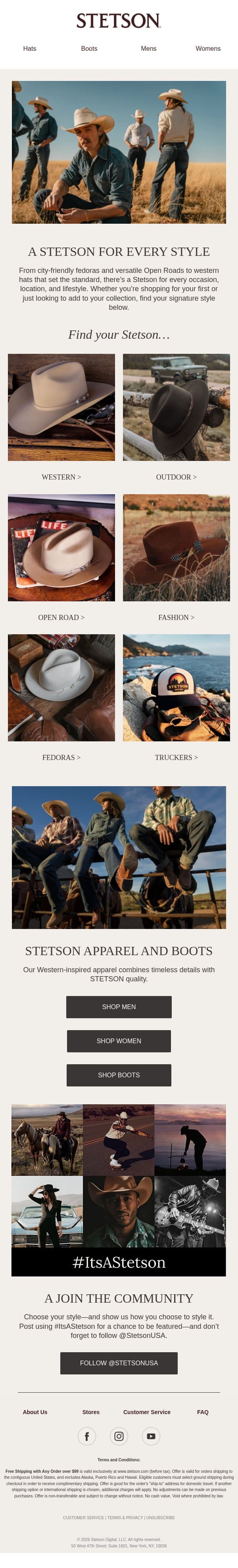 One Brand, Many Styles email from Stetson screenshot
